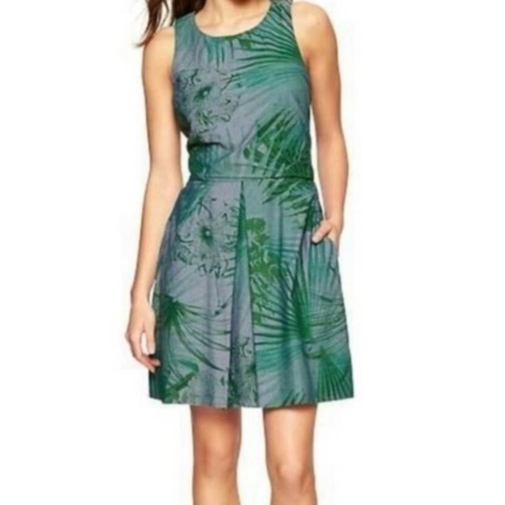GAP Tropical Green Leaf print tank dress 100% cotton  Tall 6